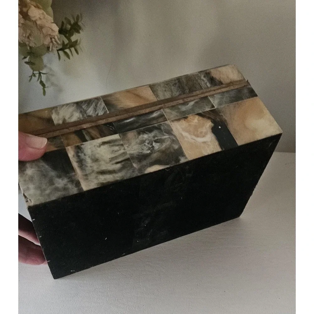 Vintage Tessellated Horn Trinket Box With Brass Trim